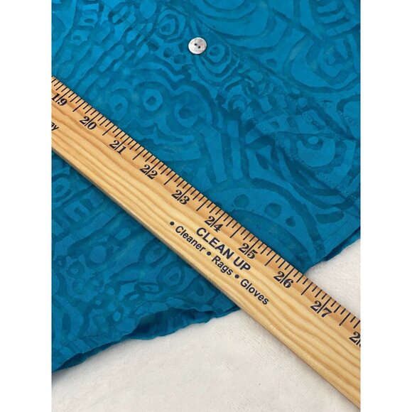 Chicos Womens Sheer Teal Abstract Button Up Blouse Size 2 Short Sleeve Pockets - Picture 6 of 8
